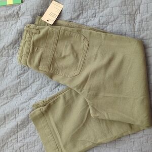 Quince Organic Stretch Cotton Twill Wide-Leg Crop Pant Olive Green Size 28